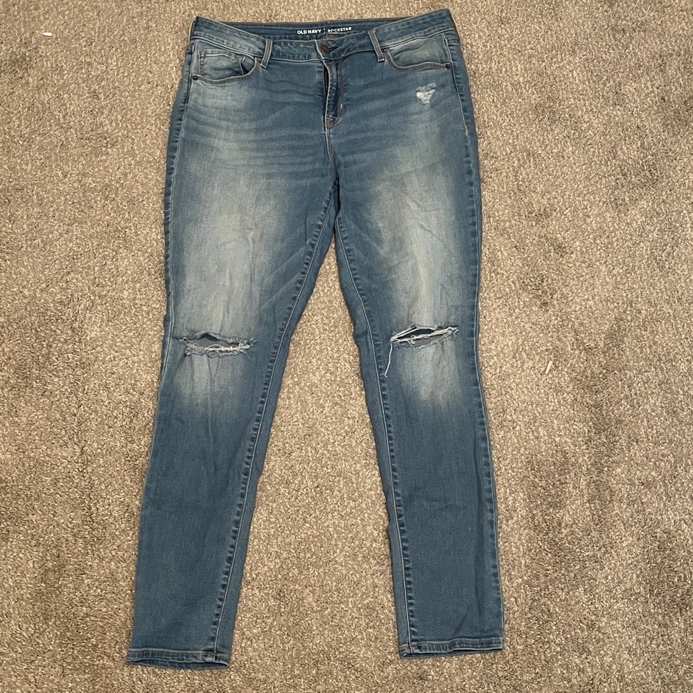 Women’s Old Navy Rockstar Blue Denim Straight Leg Jeans Size 12 Regular